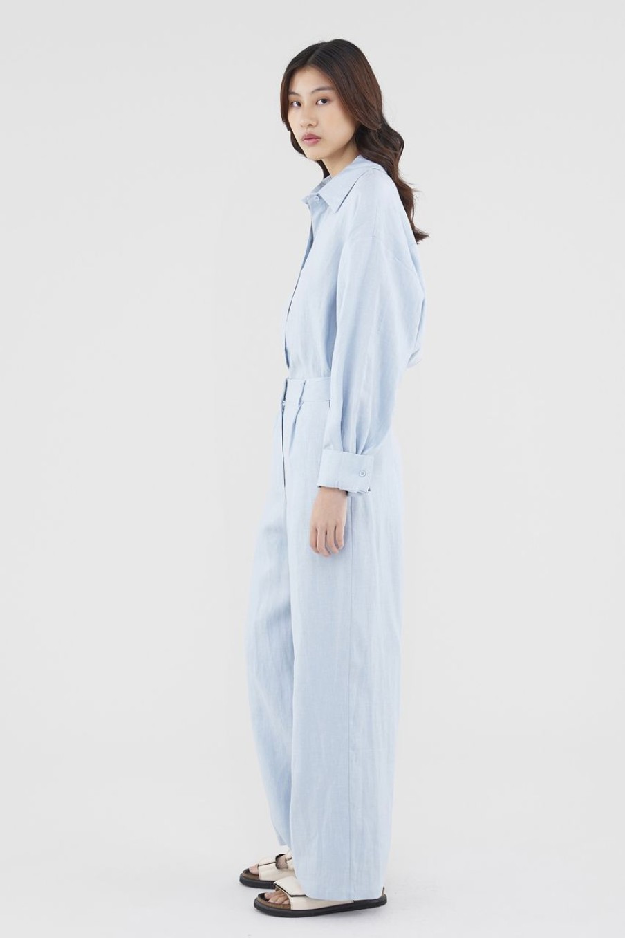 Women The Editor's Market Pants | Mildred Linen Wide-Leg Pants Dusty Blue