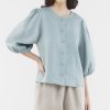 Women The Editor's Market Tops | Tessa Linen Button-Down Blouse Pine Green