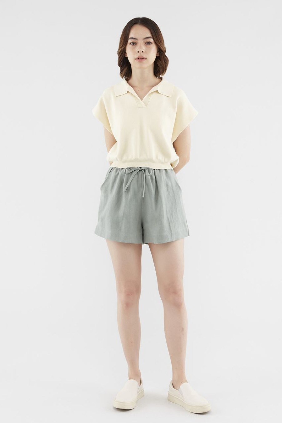 Women The Editor's Market Shorts | Bonita Linen Relaxed Shorts Ash Green