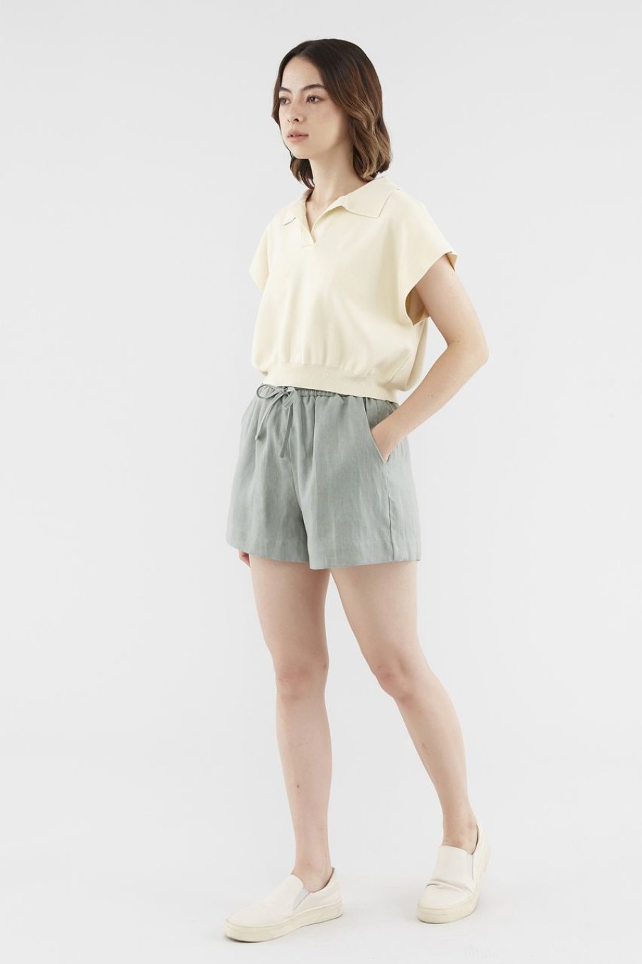 Women The Editor's Market Shorts | Bonita Linen Relaxed Shorts Ash Green