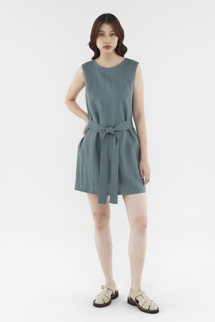 Women The Editor's Market Dresses | Rylee Linen Open-Back Dress Rosemary