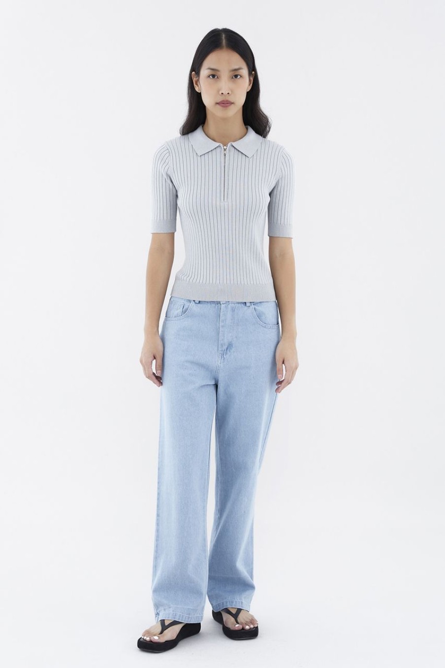 Women The Editor's Market Tops | Nodelyn Polo Knit Top Fog