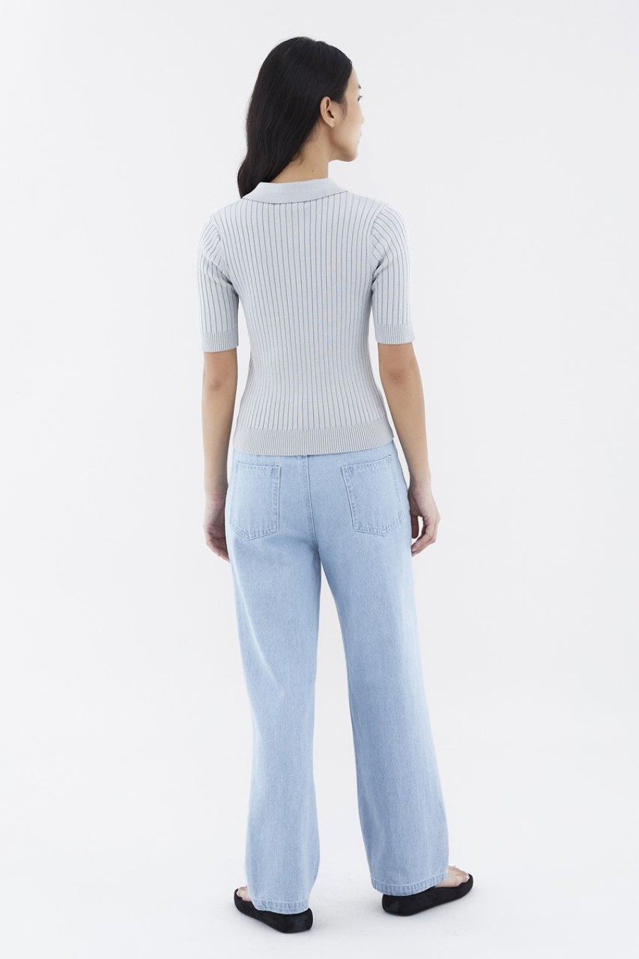 Women The Editor's Market Tops | Nodelyn Polo Knit Top Fog