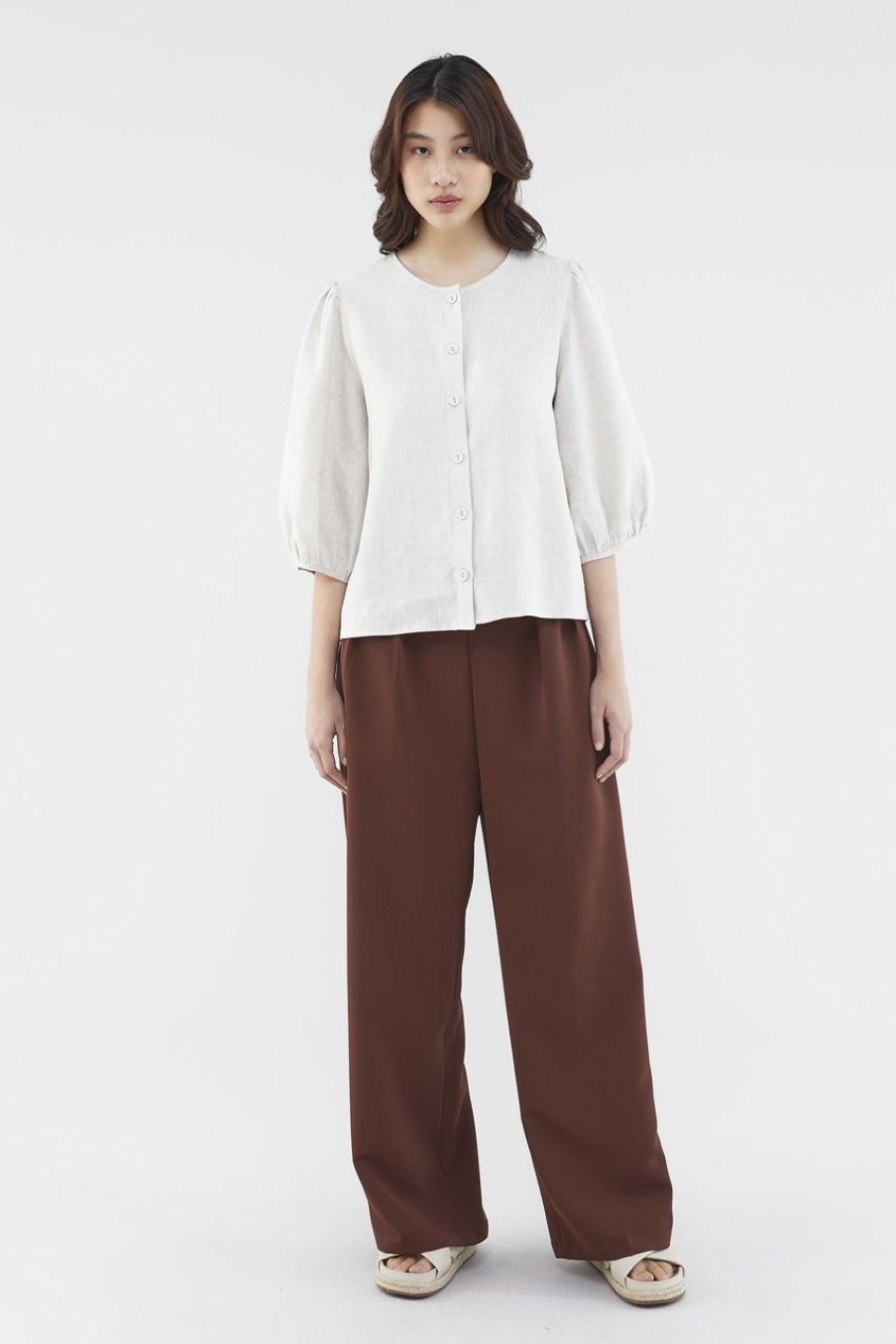 Women The Editor's Market Tops | Tessa Linen Button-Down Blouse Sand