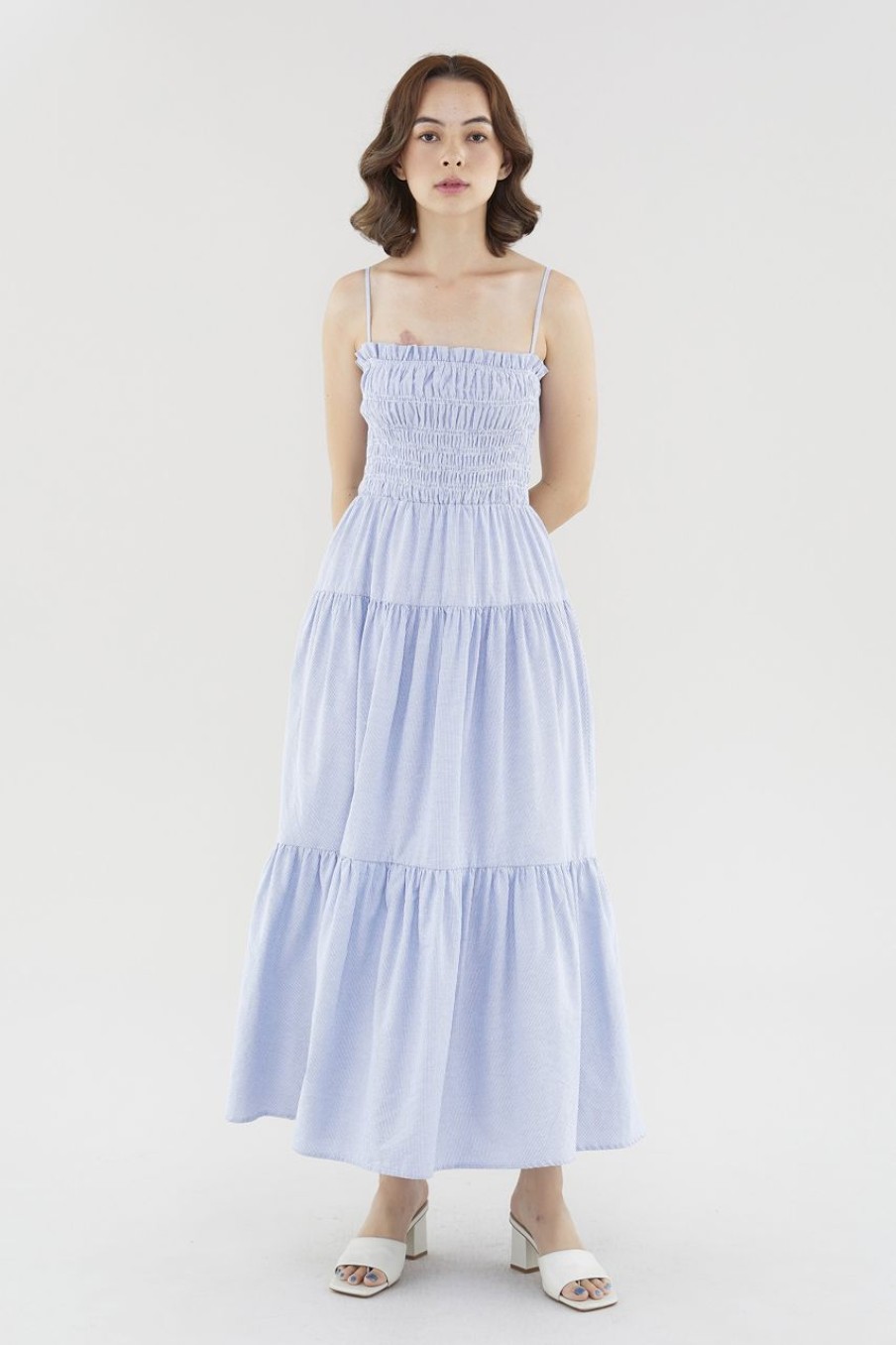 Women The Editor's Market Dresses | Darley Smocked Tier Dress Dark Blue/White Stripes