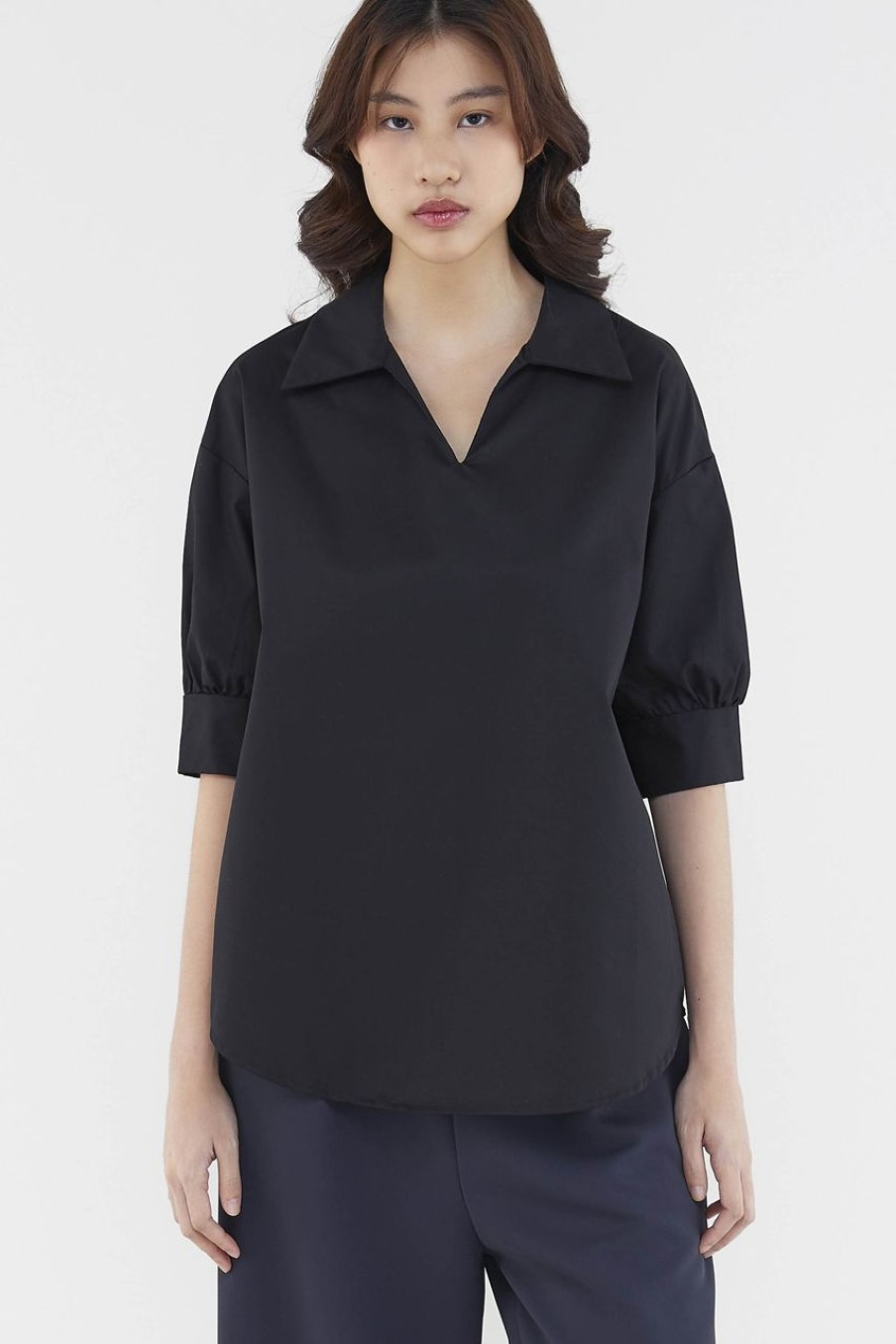 Women The Editor's Market Tops | Theia Relaxed Shirt Black