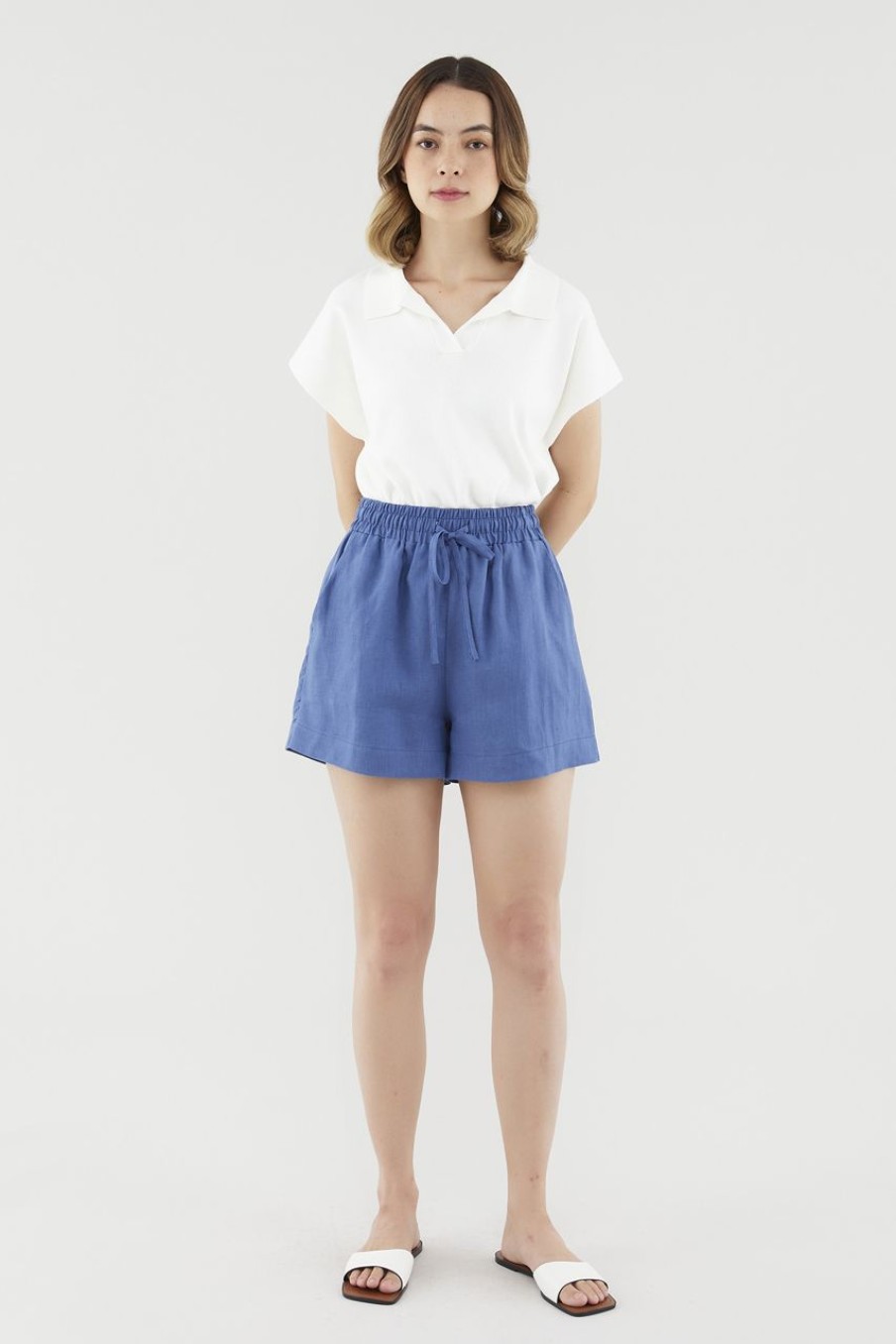 Women The Editor's Market Shorts | Bonita Linen Relaxed Shorts True Blue