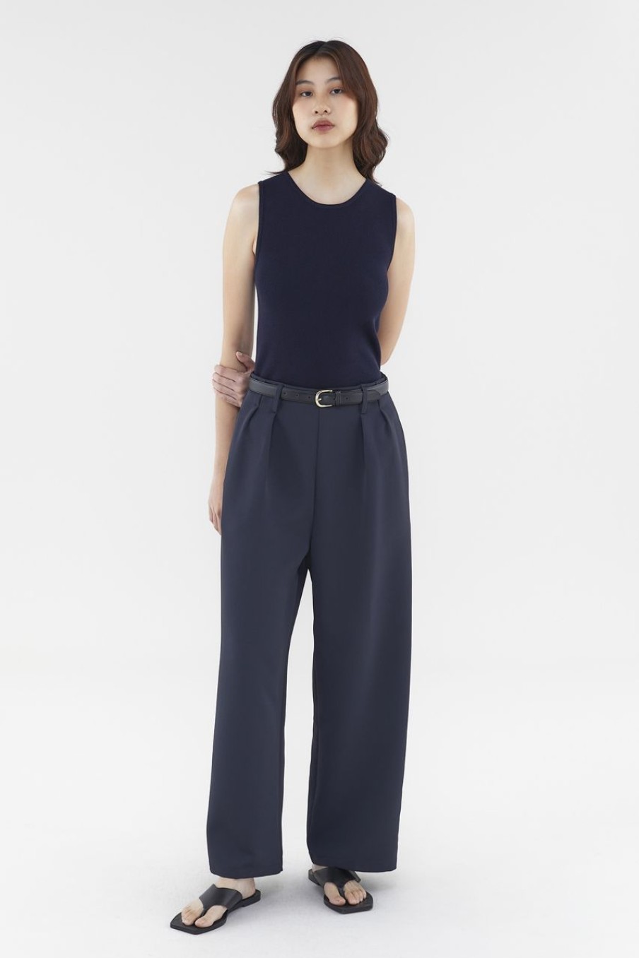 Women The Editor's Market Pants | Everly Pleated Pants Navy Blue