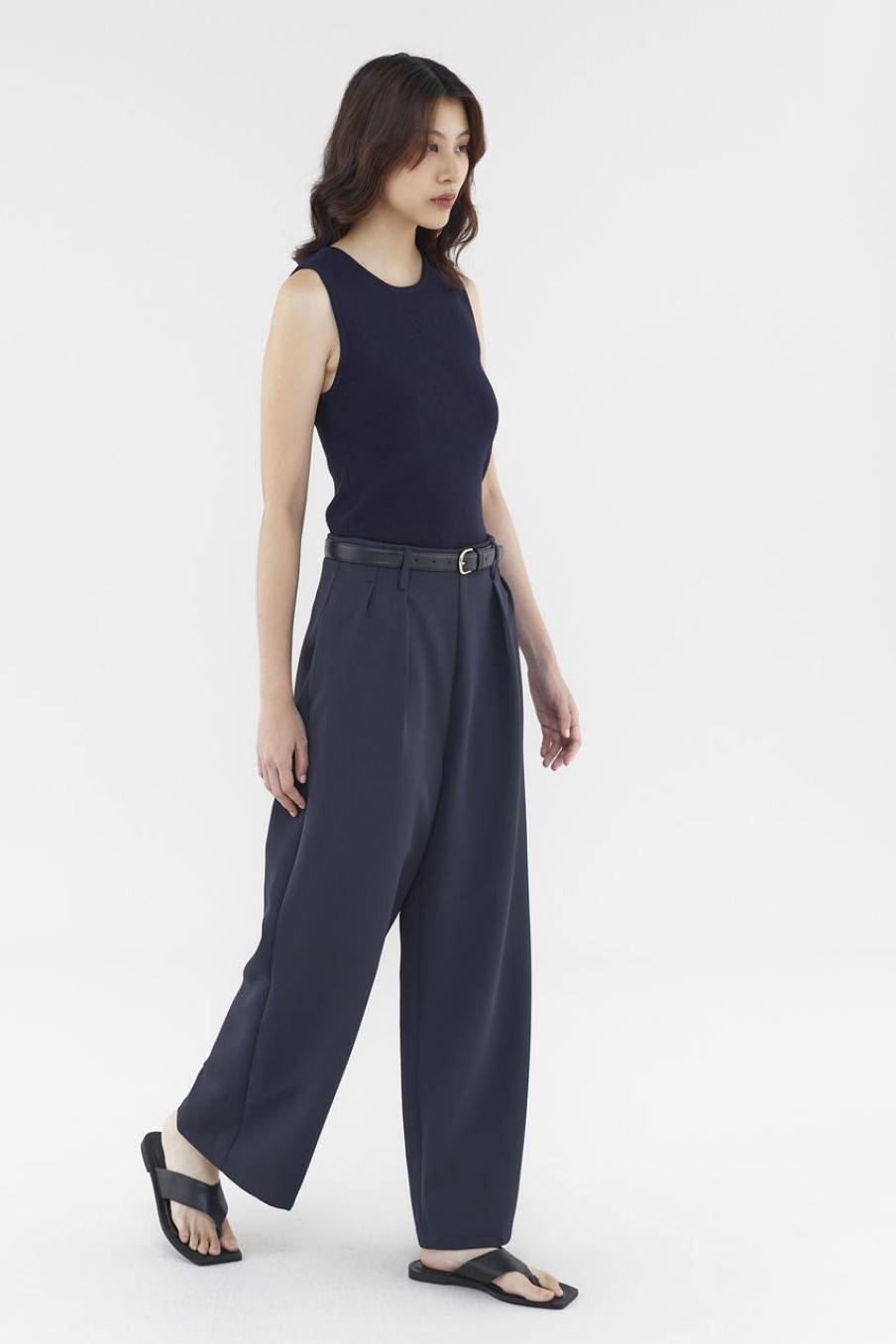 Women The Editor's Market Pants | Everly Pleated Pants Navy Blue