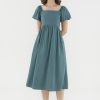 Women The Editor's Market Dresses | Bethenny Puff-Sleeve Dress Pine Green