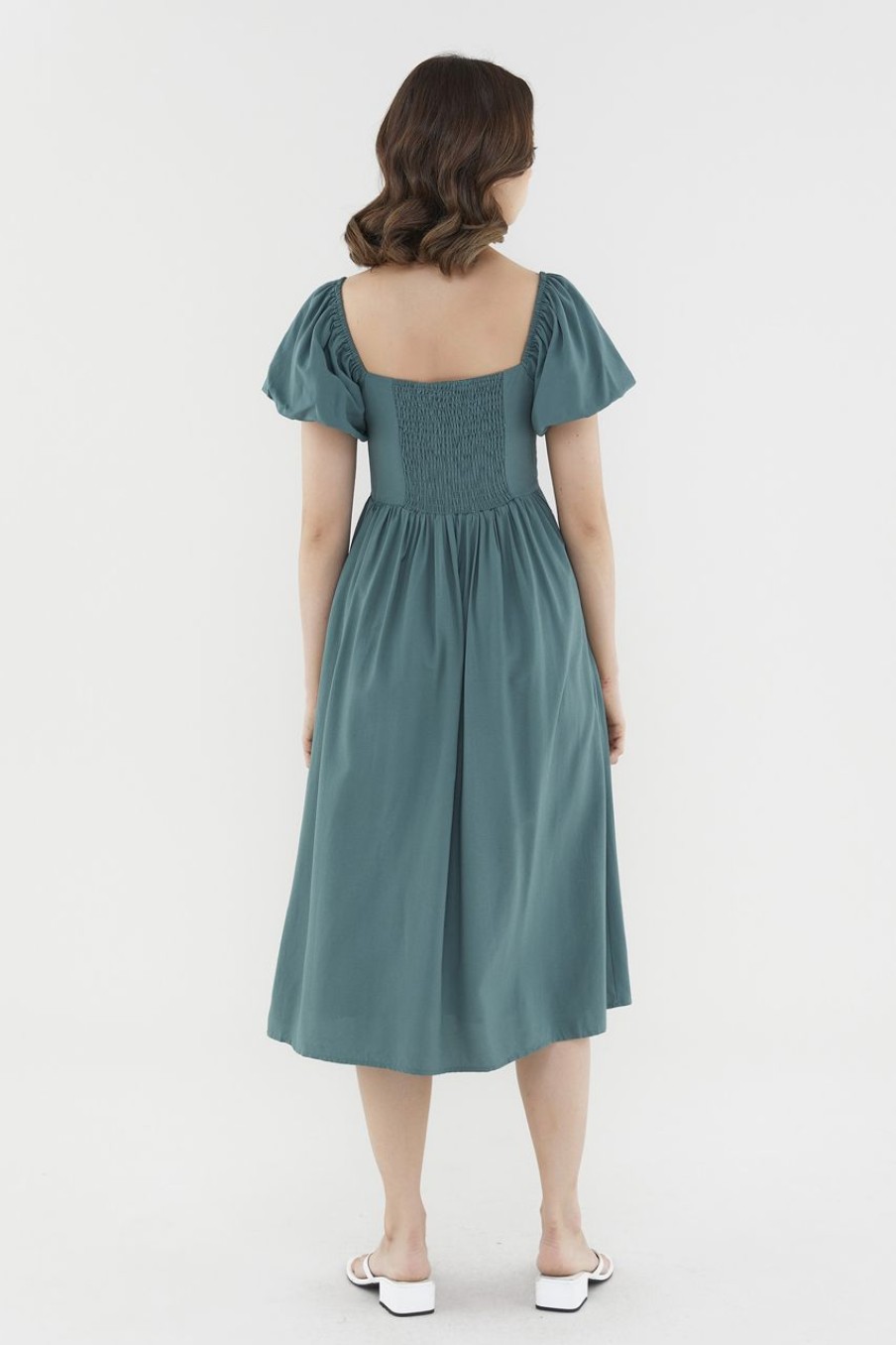 Women The Editor's Market Dresses | Bethenny Puff-Sleeve Dress Pine Green