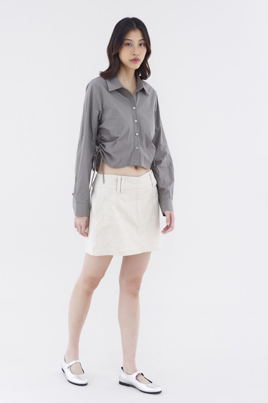 Women The Editor's Market Tops | Elowen Side-Ruch Crop Shirt Hojicha