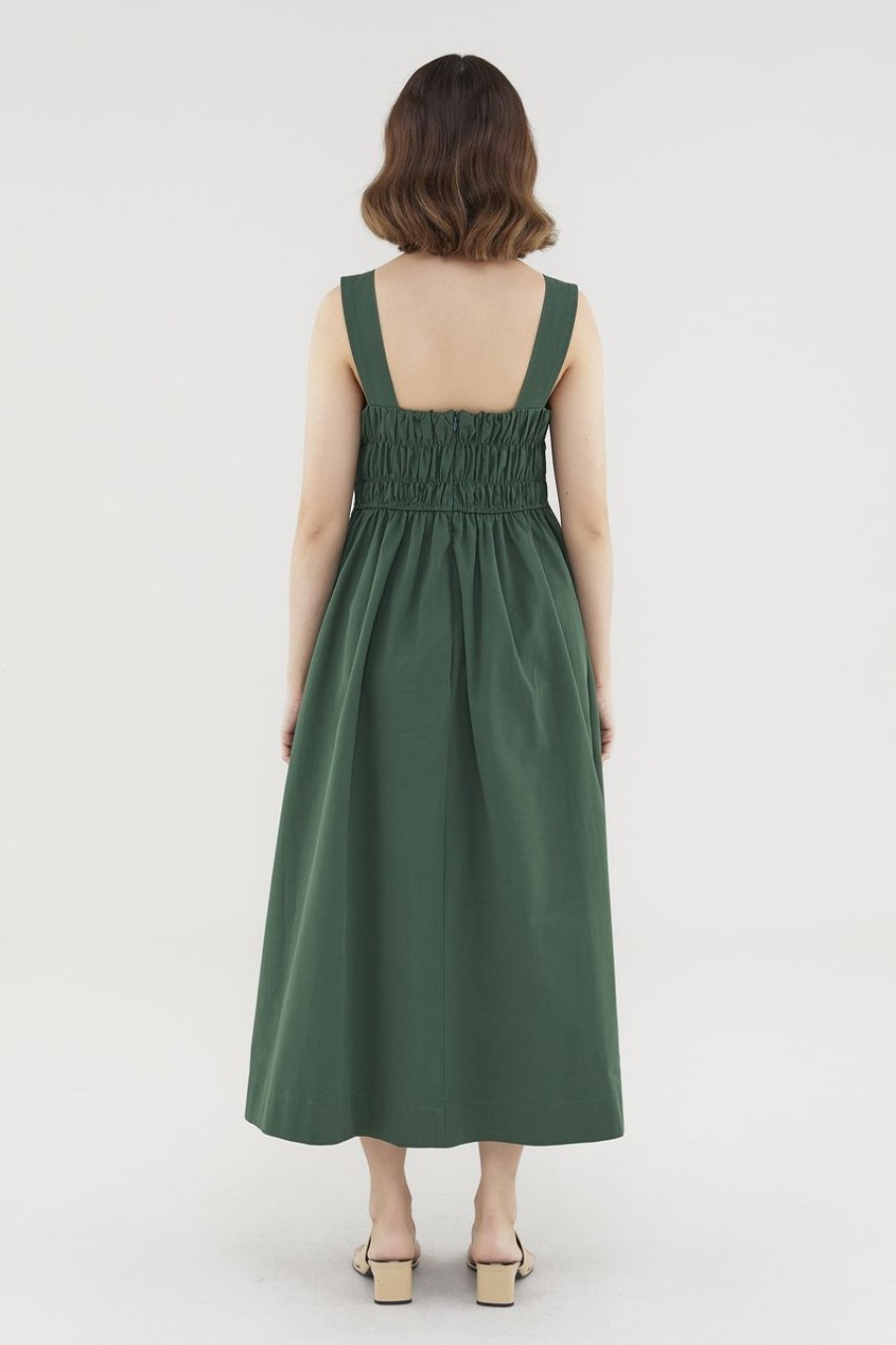 Women The Editor's Market Dresses | Stefani Ruched Dress Forest Green