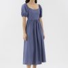 Women The Editor's Market Dresses | Emblair Linen Puff Sleeve Dress Heron