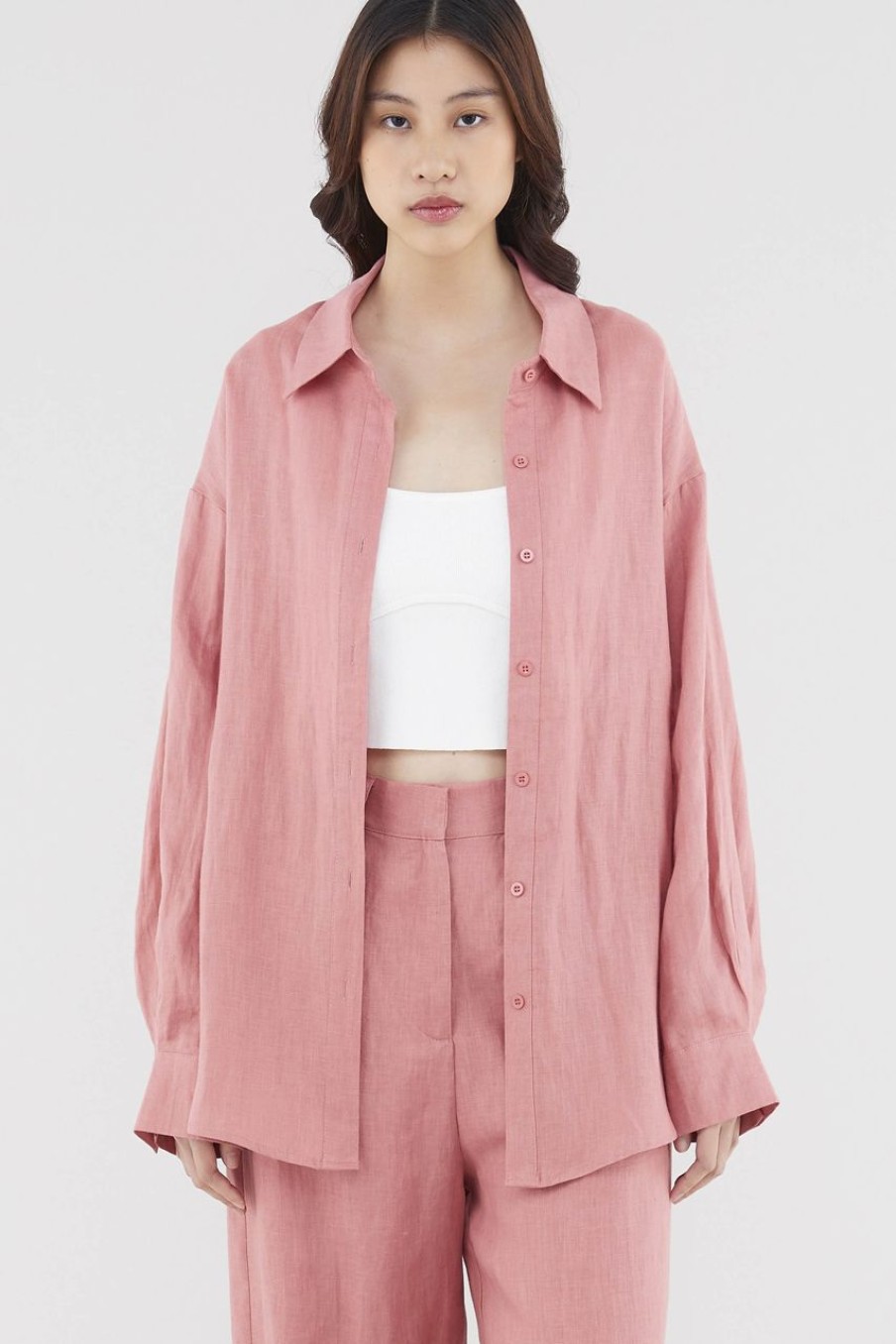 Women The Editor's Market Tops | Malitta Linen Oversized Shirt Raspberry