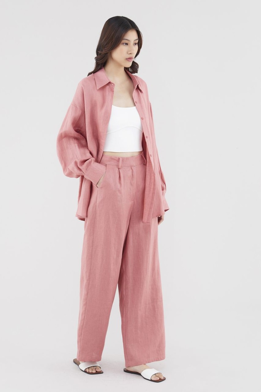 Women The Editor's Market Tops | Malitta Linen Oversized Shirt Raspberry