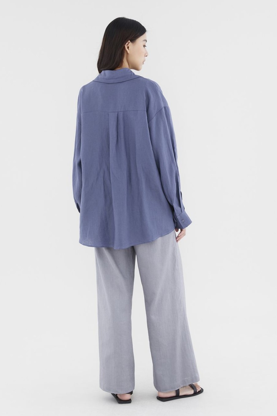 Women The Editor's Market Tops | Malitta Linen Oversized Shirt Heron