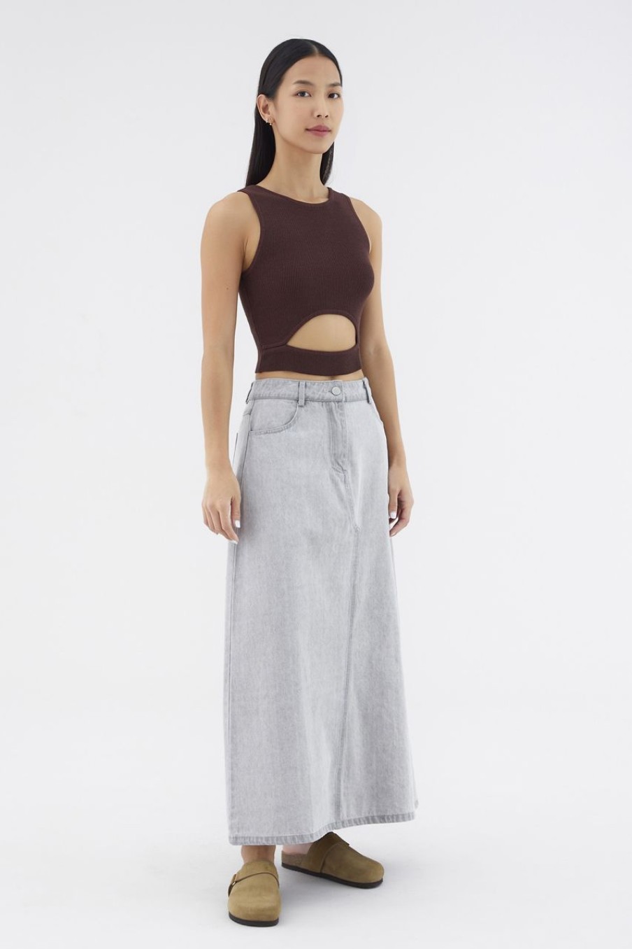 Women The Editor's Market Tops | Felisca Cut-Out Crop Tank Espresso