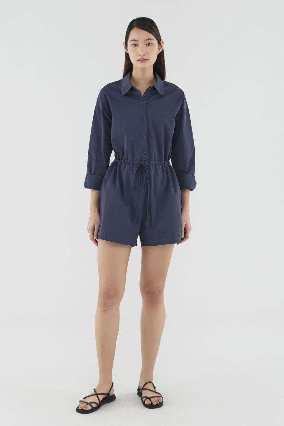 Women The Editor's Market Jumpsuits | Libbie Shirt Romper Navy Blue