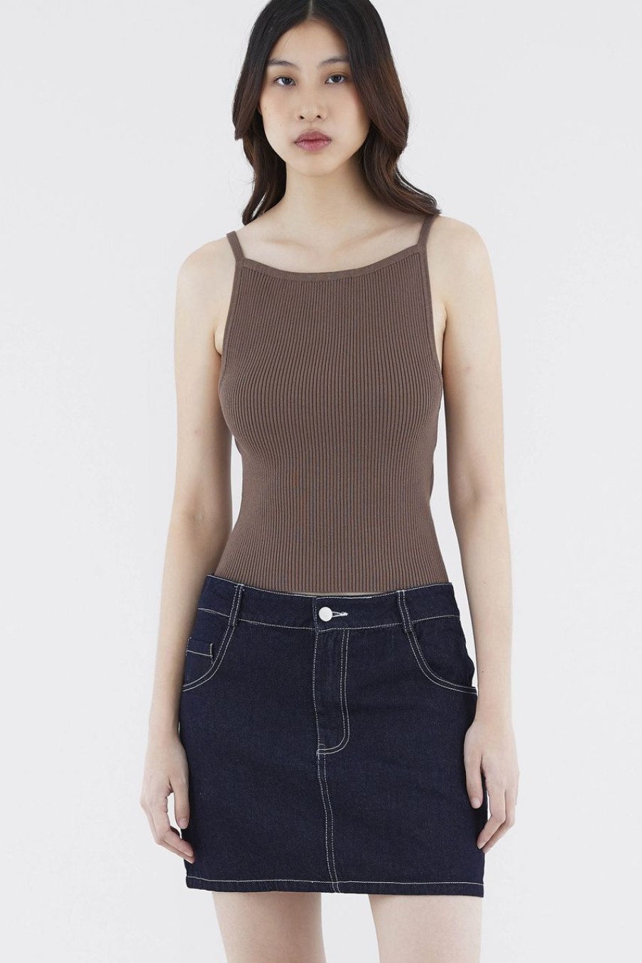 Women The Editor's Market Tops | Jeminic Square Knit Tank Umber