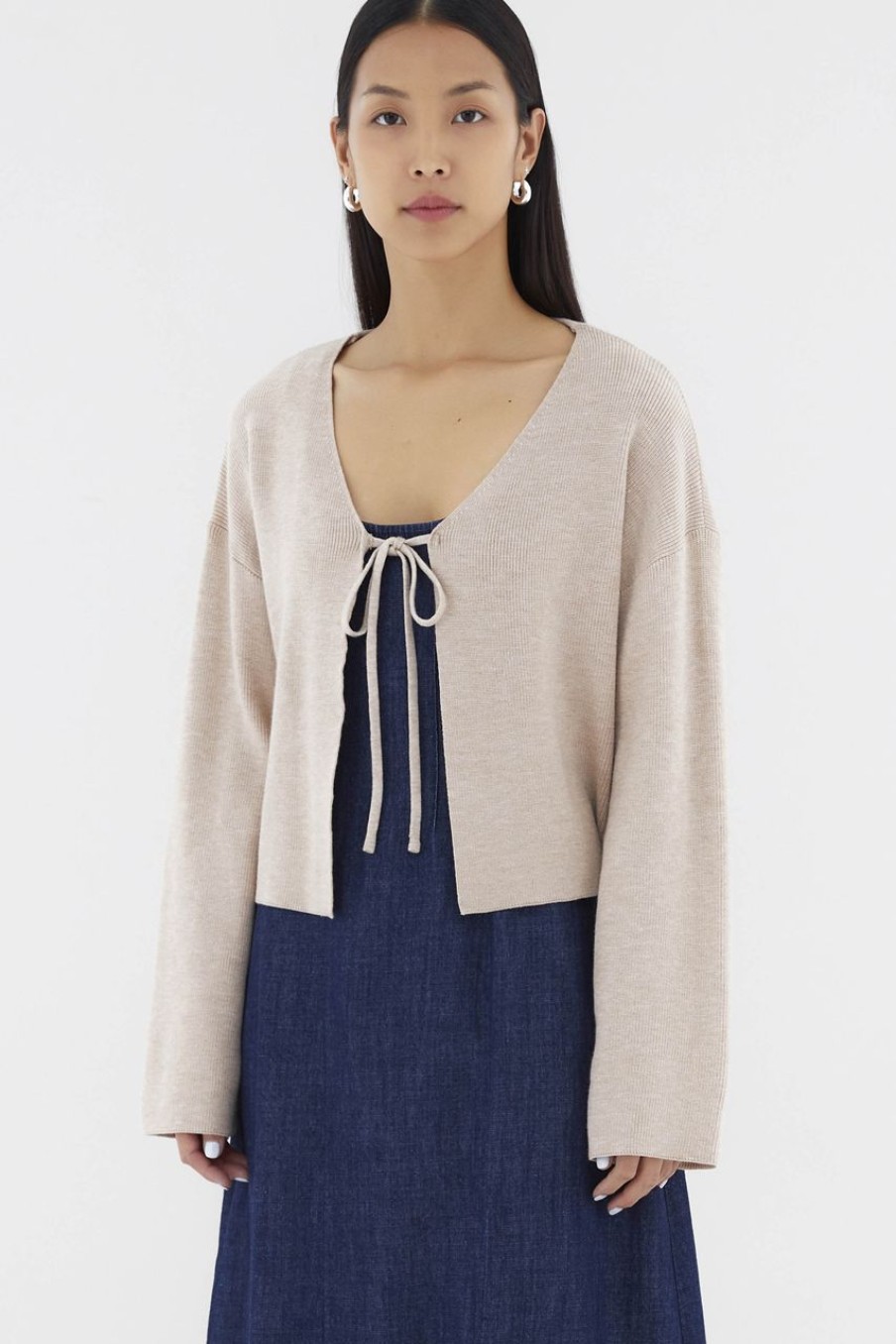 Women The Editor's Market Outerwear | Zephy Front-Tie Relaxed Cardigan Bagel