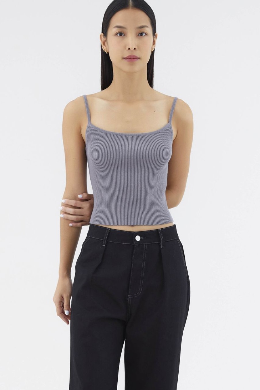 Women The Editor's Market Tops | Marloe Rib Crop Top Coal