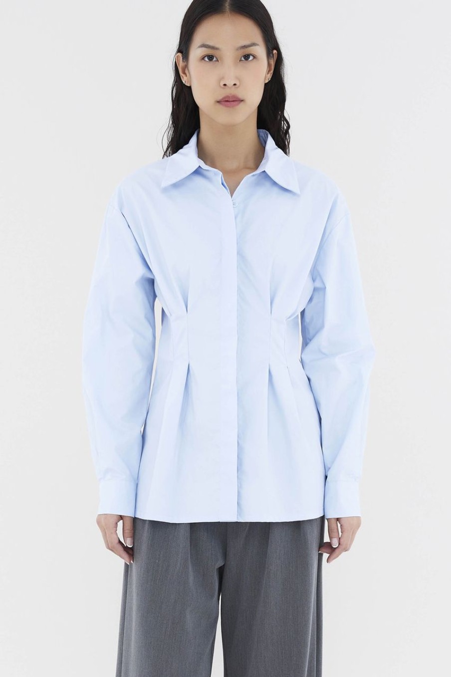 Women The Editor's Market Tops | Ryvierre Fitted Waist Shirt Periwinkle