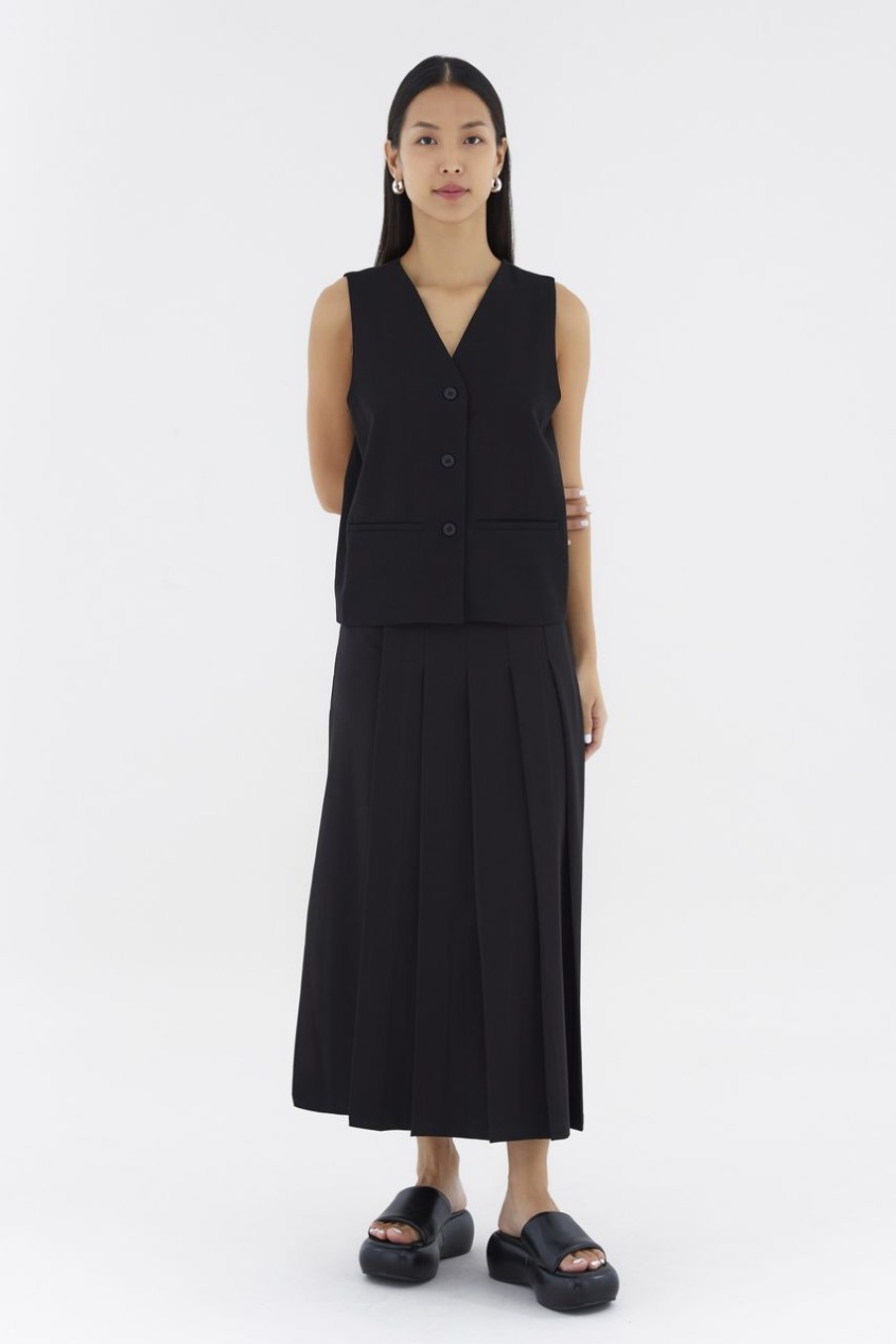 Women The Editor's Market Skirts | Mayce Mid-Rise Pleated Skirt Black