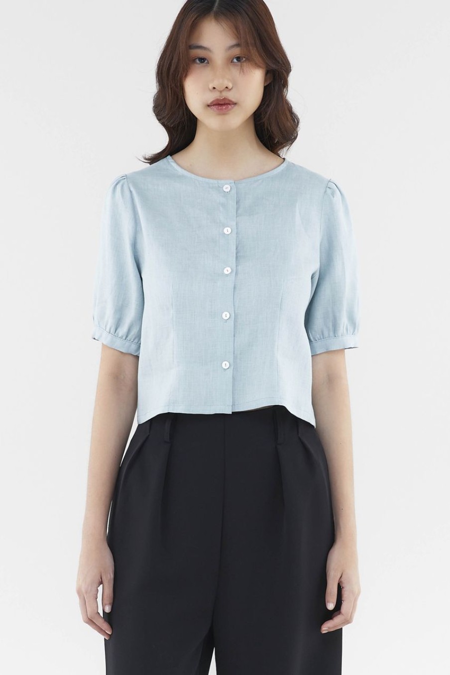 Women The Editor's Market Tops | Kellia Linen Button-Down Top Jade