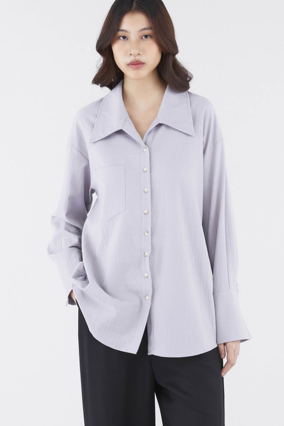 Women The Editor's Market Tops | Nella Oversized Shirt Fog