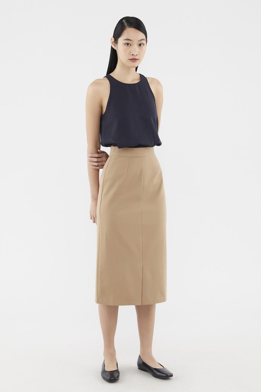 Women The Editor's Market Skirts | Sherlie Front-Slit Midi Skirt Ochre