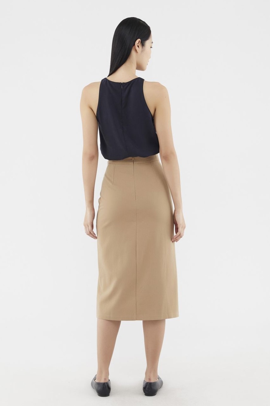 Women The Editor's Market Skirts | Sherlie Front-Slit Midi Skirt Ochre