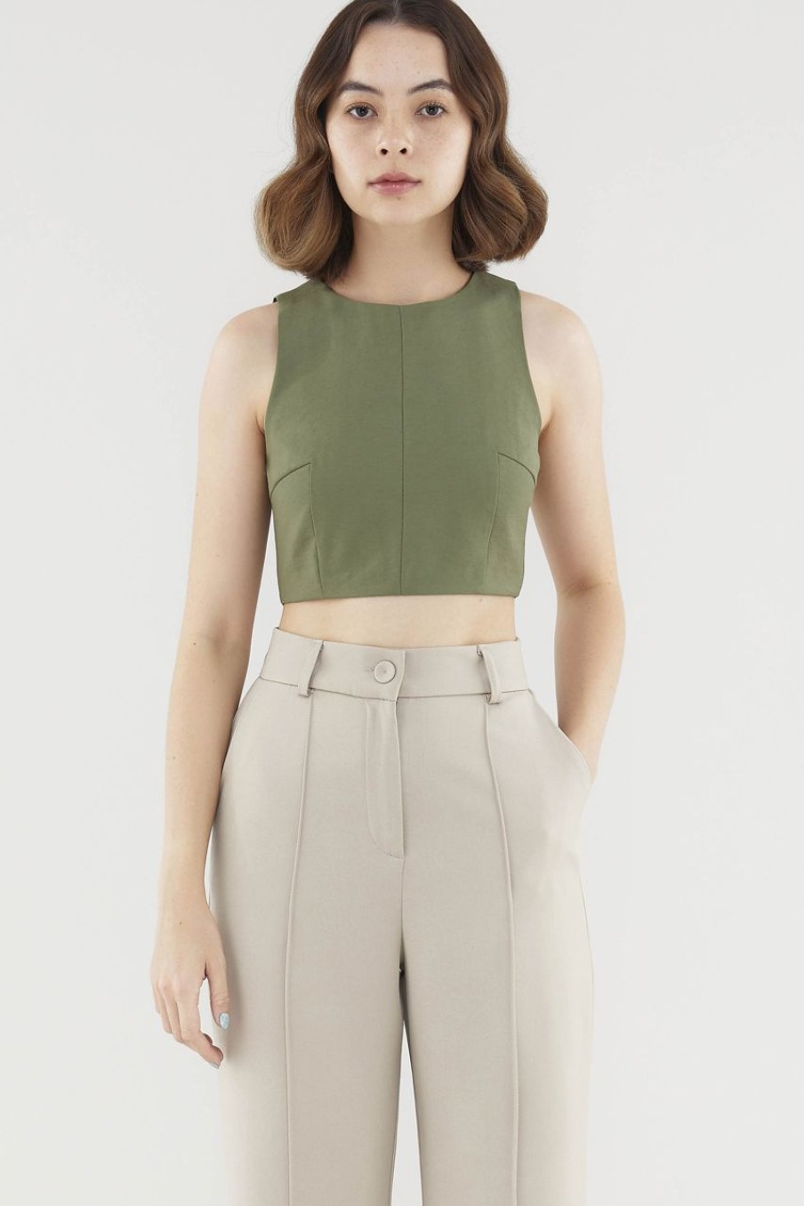 Women The Editor's Market Tops | Afiya Crop Top Moss Green