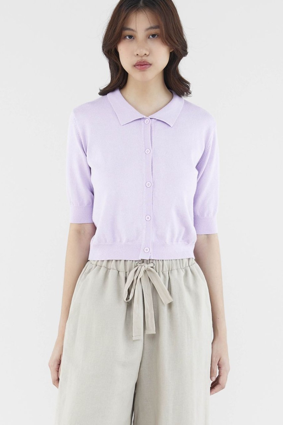 Women The Editor's Market Tops | Elsee Knit Polo Tee Lilac