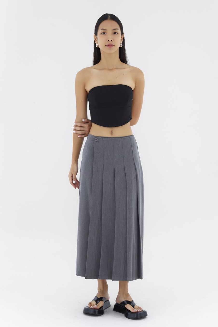 Women The Editor's Market Skirts | Mayce Mid-Rise Pleated Skirt Gunmetal