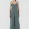 Women The Editor's Market Jumpsuits | Thelma Linen V-Neck Jumpsuit Forest Green