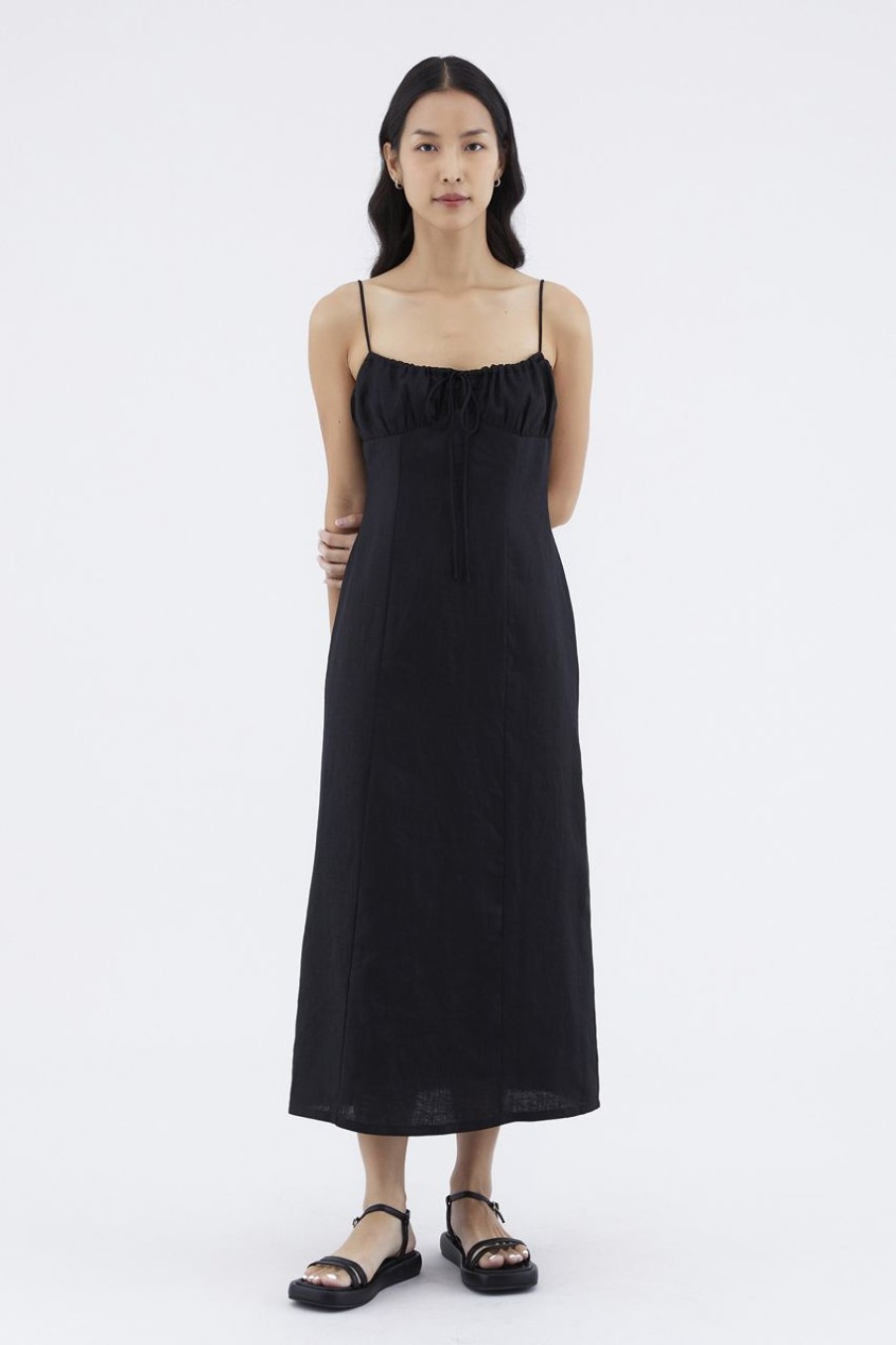 Women The Editor's Market Dresses | Gwenette Linen Bustier Dress Black