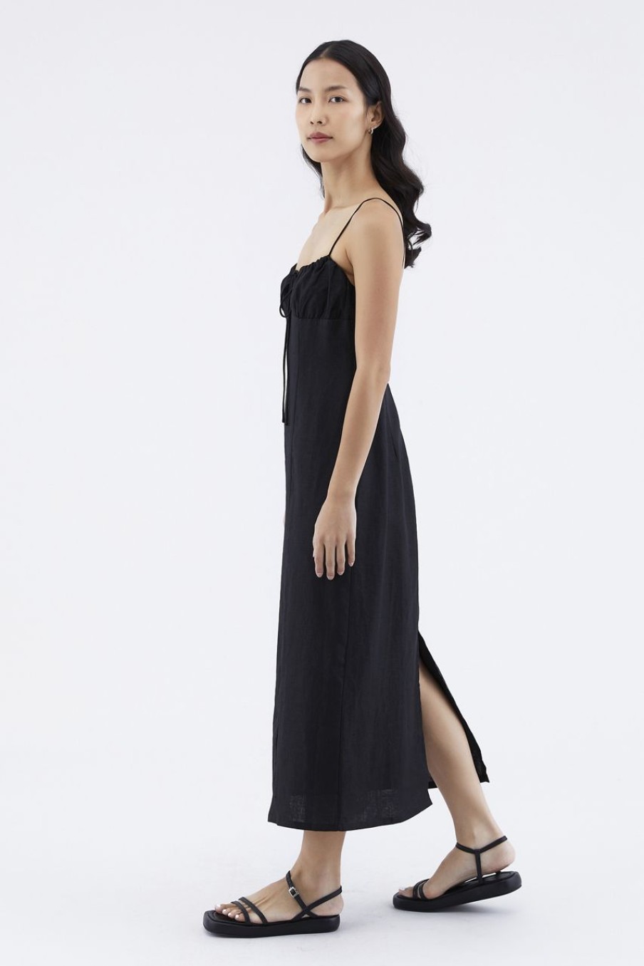 Women The Editor's Market Dresses | Gwenette Linen Bustier Dress Black