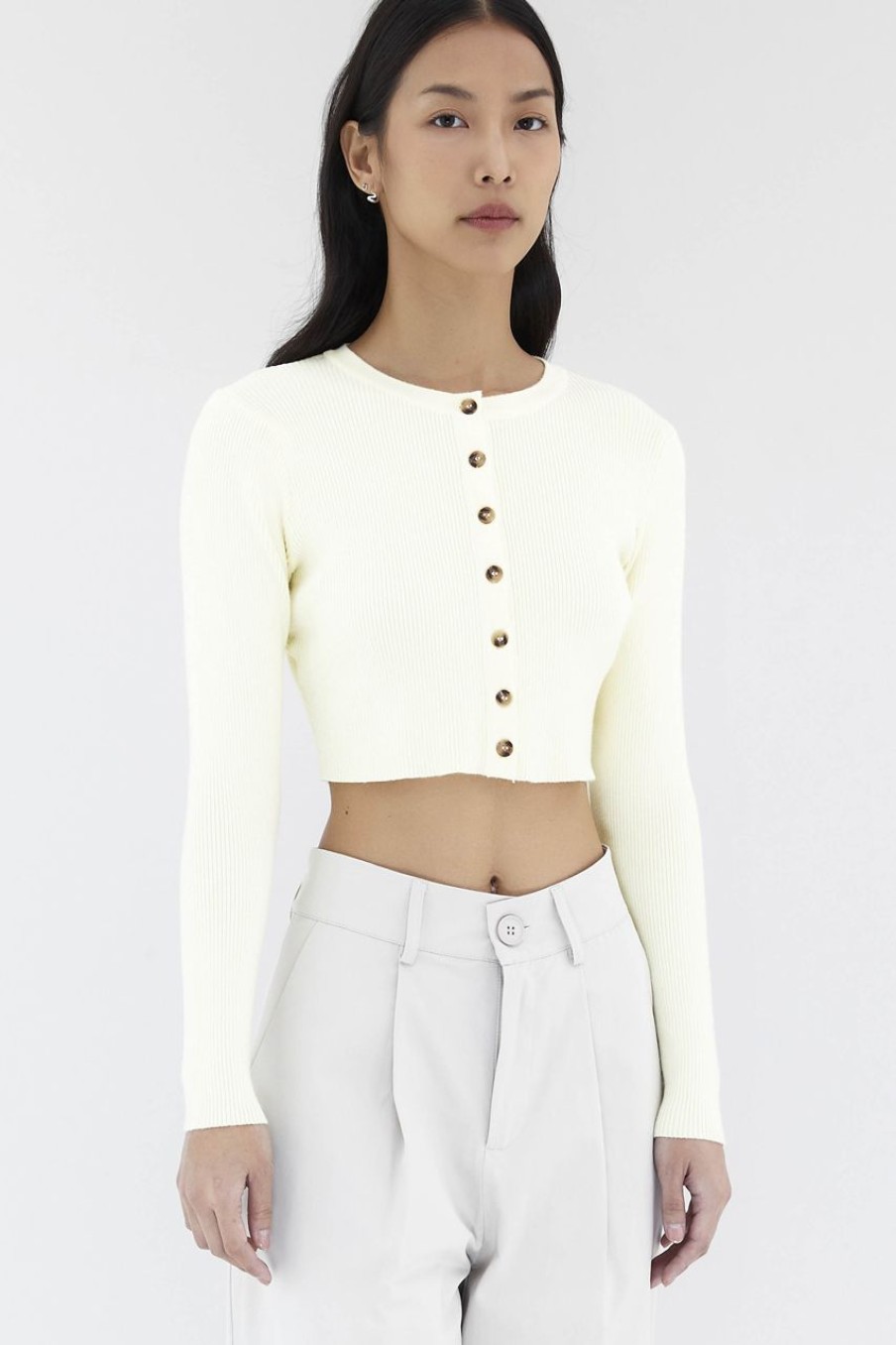 Women The Editor's Market Tops | Daena Button-Down Knit Top Buttermilk