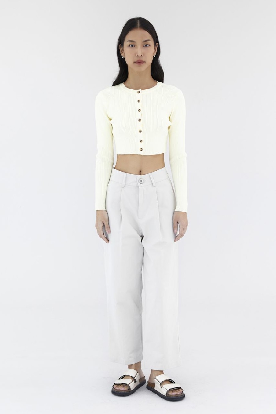 Women The Editor's Market Tops | Daena Button-Down Knit Top Buttermilk