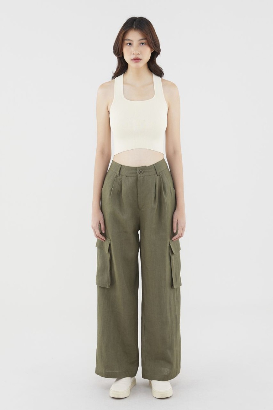 Women The Editor's Market Pants | Marcelyn Linen Utility Pants Safari