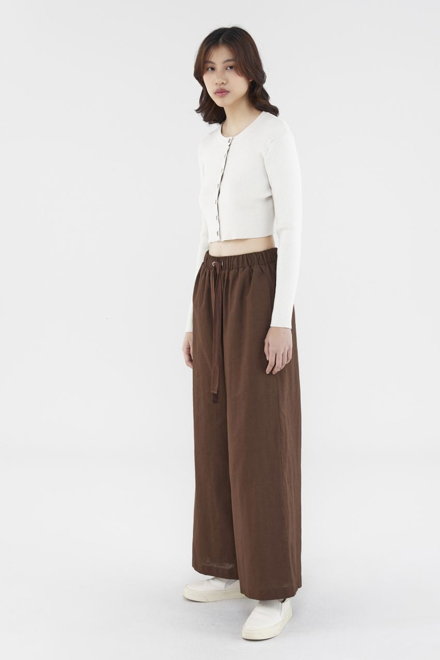 Women The Editor's Market Tops | Daena Button-Down Knit Top Almond