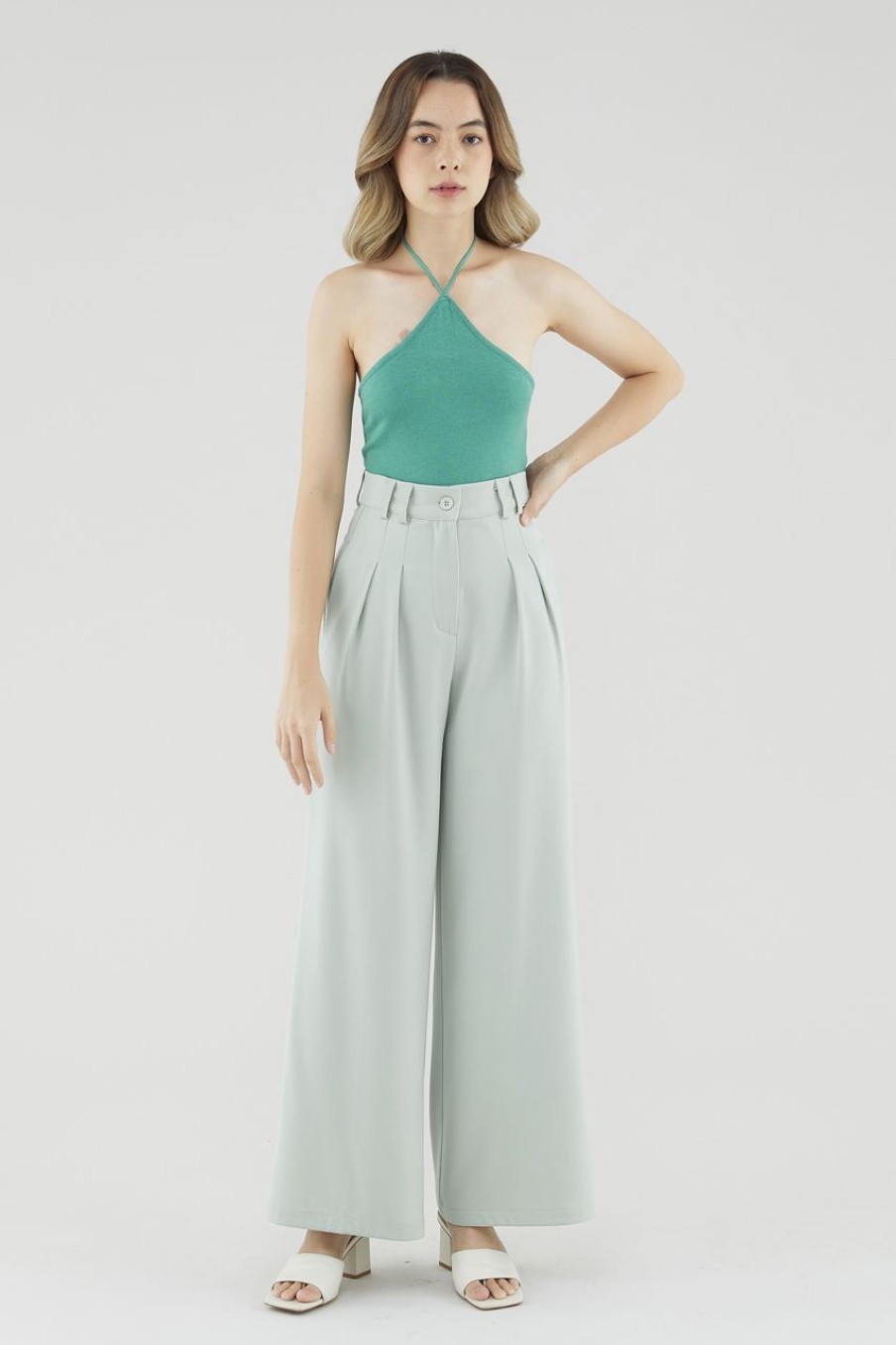 Women The Editor's Market Pants | Betsey Wide-Leg Pants Chalk Green