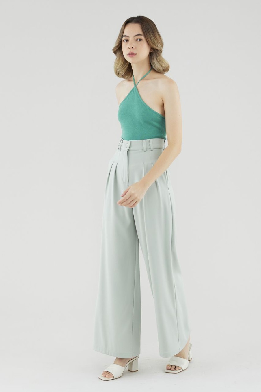 Women The Editor's Market Pants | Betsey Wide-Leg Pants Chalk Green