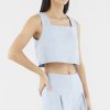 Women The Editor's Market Tops | Gwenivere Linen Square Neck Top Dusty Blue