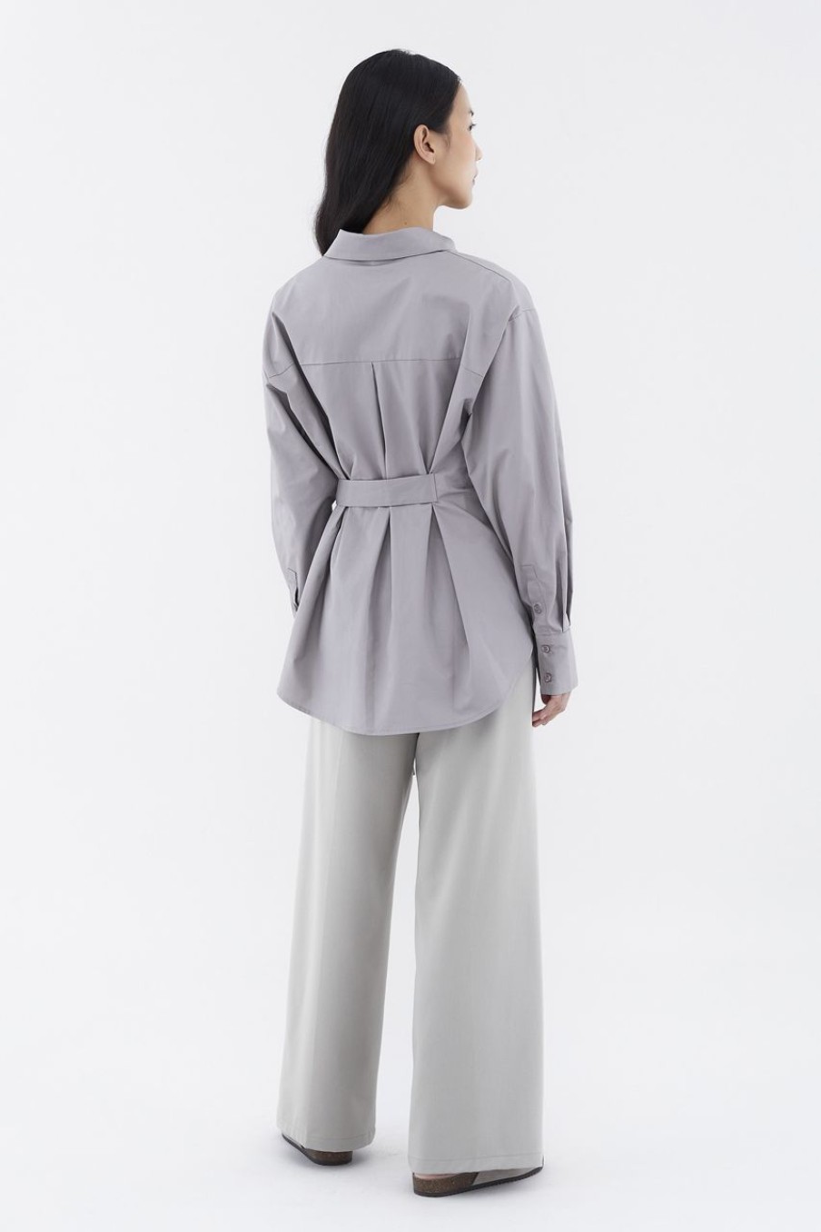 Women The Editor's Market Tops | Frankie Tie-Waist Relaxed Shirt Dove