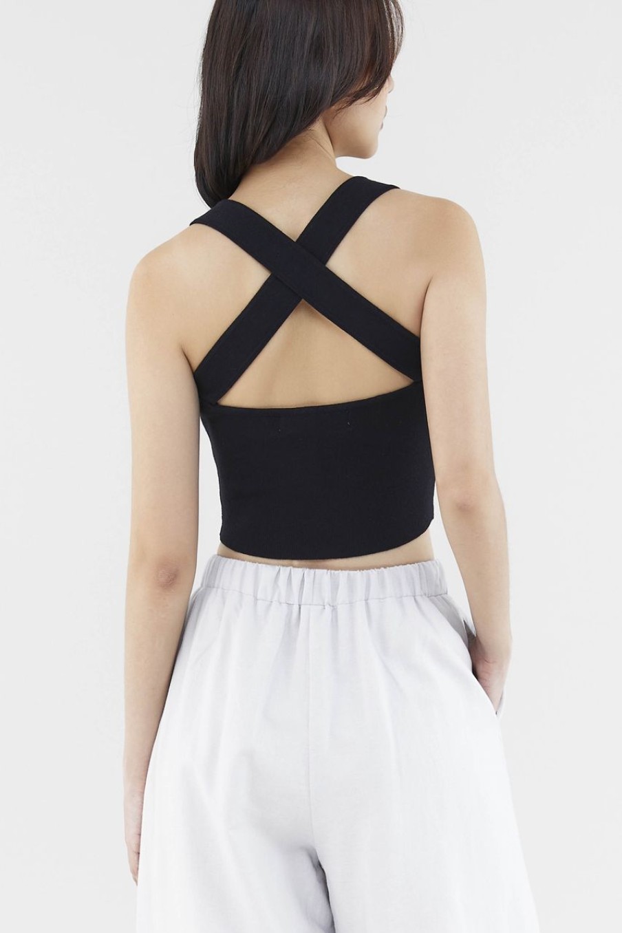 Women The Editor's Market Tops | Dayna Cross Back Top Black