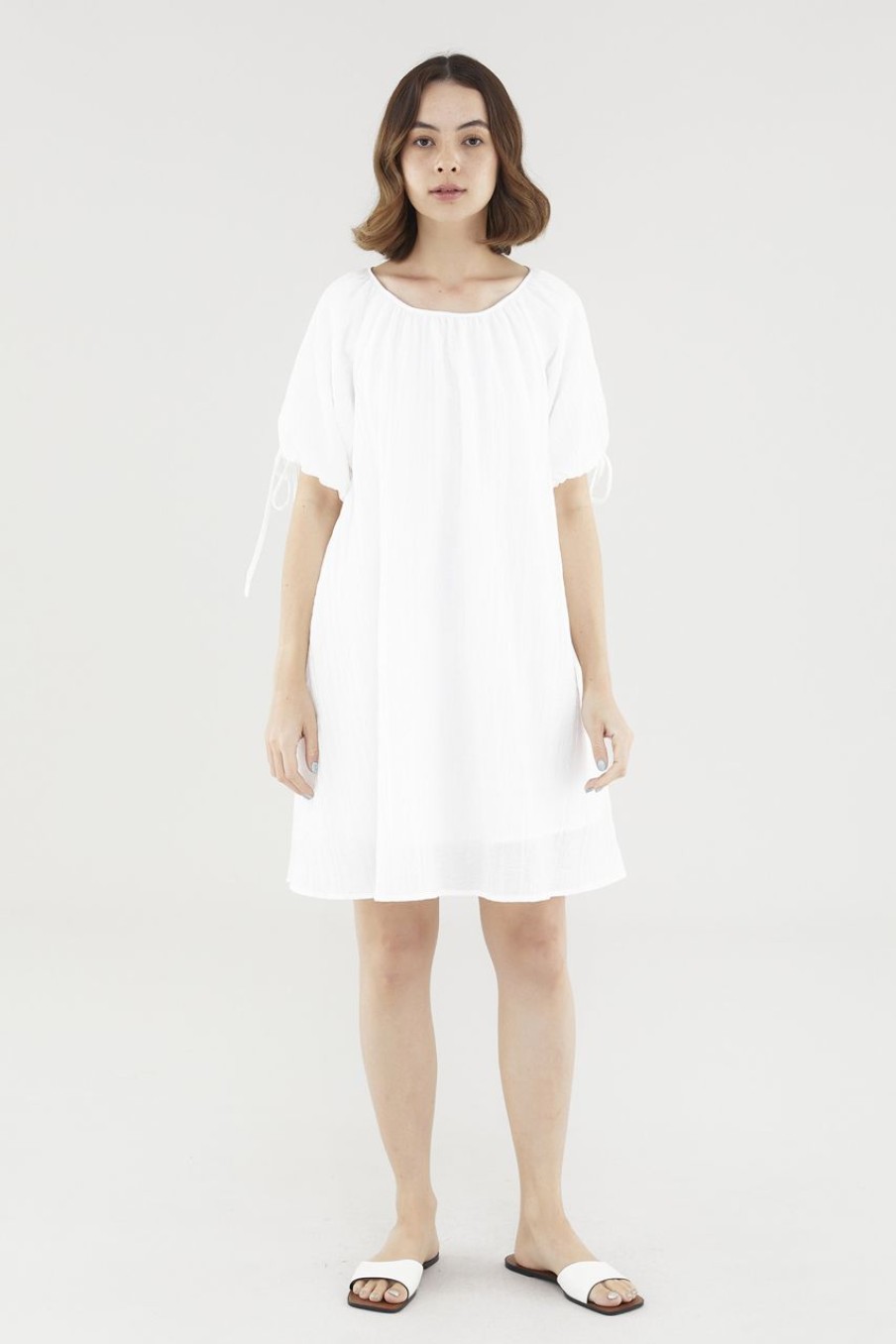 Women The Editor's Market Dresses | Luna Puff-Sleeve Dress White