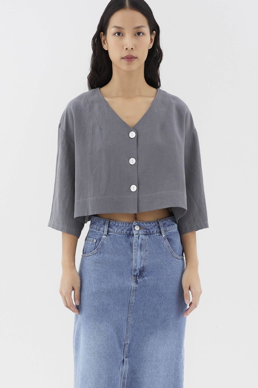 Women The Editor's Market Tops | Nadalia Button-Down Top Shadow