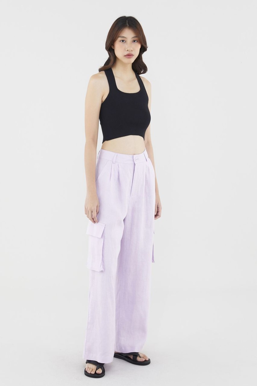 Women The Editor's Market Pants | Marcelyn Linen Utility Pants Lilac